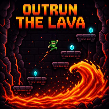 Volcano Escape! med pixelsoldat, platforme, gems og stigende lava i en vulkansk cave